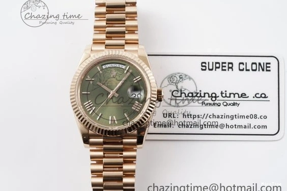 MiroTime 0516 DayDate 40 RG JDF Gain Weight 904L Steel Green Dial Roman Markers on President Bracelet A2836 V Trendsetting 1816